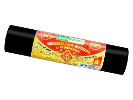 Мешки для мусора 120 л, с завязками, черные, в рулоне 10 шт., ПНД, 15 мкм, 800х750 мм, VIP, Z12010black в Иркутске