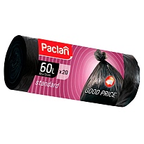 Мешки для мусора 60 л, черные, в рулоне 20 шт., ПНД, 7,4 мкм, 720х600 мм, PACLAN, 600820 в Иркутске