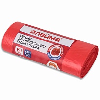 Мешки для мусора 60 л, красный, в рулоне 20 шт., ПНД, 10 мкм, 680х580 мм, LAIMA, 606702 в Иркутске