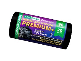 Мешки для мусора 90 л, черные, в рулоне 20 шт., ПВД, 40 мкм, 900х700 мм, PREMIUM+, 904120 в Иркутске
