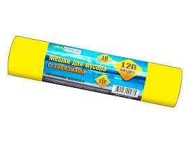 Мешки для мусора 120 л, с завязками, желтые, в рулоне 10 шт., ПНД, 15 мкм, 800х750 мм, VIP, Z12010yel в Иркутске