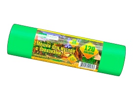 Мешки для мусора 120 л, с завязками, зеленые, в рулоне 10 шт., ПНД, 15 мкм, 800х750 мм, VIP, Z12010green в Иркутске