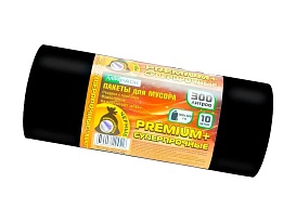 Мешки для мусора 300 л, черные, в рулоне 10 шт., ПВД 70 мкм, 1400х1000 мм, PREMIUM+, 30010160 в Иркутске