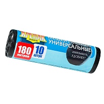 Мешки для мусора 180 л, с ушками, черные, в рулоне 10 шт., ПНД, 20 мкм, 1150х800 мм, Крепак, 4607075710498 в Иркутске