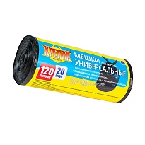 Мешки для мусора 120 л, черные, в рулоне 20 шт., ПНД, 15 мкм, 1100х700 мм, Крепак, 4607075710207 в Иркутске