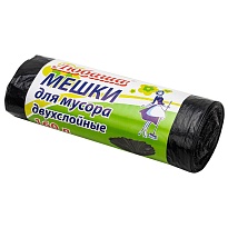 Мешки для мусора 160 л, черные, в рулоне 10 шт., ПВД, 23 мкм, 1200х900 мм, Любаша, 607681 в Иркутске