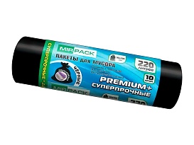 Мешки для мусора 220 л, черные, в рулоне 10 шт., ПВД, 45 мкм, 1250х930 мм, PREMIUM+, 2201068 в Иркутске