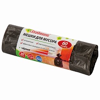 Мешки для мусора 60 л, черные, в рулоне 20 шт., ПНД, 5 мкм, 650х570 мм, Любаша, 605331 в Иркутске