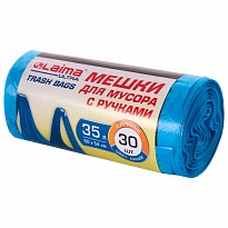 Мешки для мусора 35 л, с ручками, синие, в рулоне 30 шт., ПНД, 9 мкм, 540х500 мм, LAIMA ULTRA, 607683 в Иркутске