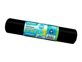 Мешки для мусора 240 л, черные, в рулоне 10 шт., ПВД 80 мкм, 1300х930 мм, EXPORT, exp 24010167 в Иркутске