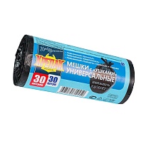 Мешки для мусора 30 л, с ушками, черные, в рулоне 30 шт., ПНД, 9 мкм, 600х500 мм, Крепак, 4607075710450 в Иркутске
