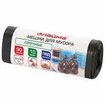 Мешки для мусора 90 л, черные, в рулоне 10 шт., ПВД, 25 мкм, 950х600 мм, LAIMA, 605332 в Иркутске