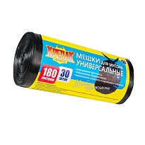 Мешки для мусора 180 л, черные, в рулоне 30 шт., ПНД, 20 мкм, 1150х800 мм, Крепак, 4607075710139 в Иркутске