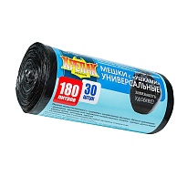 Мешки для мусора 180 л, с ушками, черные, в рулоне 30 шт., ПНД, 20 мкм, 1150х800 мм, Крепак, 4607075710399 в Иркутске