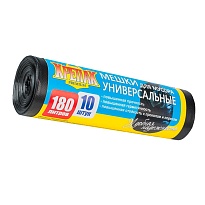 Мешки для мусора 180 л, черные, в рулоне 10 шт., ПНД, 20 мкм, 1150х800 мм, Крепак, 4607075710481 в Иркутске