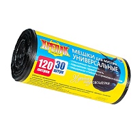 Мешки для мусора 120 л, черные, в рулоне 30 шт., ПНД, 15 мкм, 1100х700 мм, Крепак, 4607075710122 в Иркутске