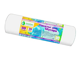 Мешки для мусора 30 л, белые, в рулоне 20 шт., ПНД, 7 мкм, 600х500 мм, MIRPACK Classik, 302042 в Иркутске