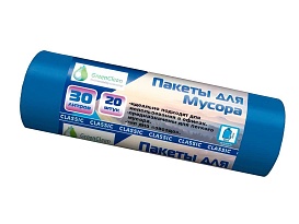 Мешки для мусора 30 л, синие, в рулоне 20 шт., ПНД, 7 мкм, 600х500 мм, MIRPACK Classik, 302041 в Иркутске
