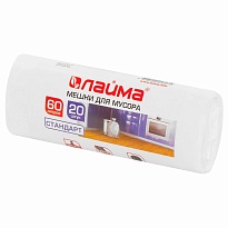 Мешки для мусора 60 л, белые, в рулоне 20 шт., ПНД, 7 мкм, 680х580 мм, LAIMA, 605539 в Иркутске
