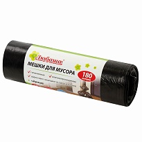 Мешки для мусора 180 л, черные, в рулоне 10 шт., ПВД, 24 мкм, 1060х800 мм, Любаша, 605336 в Иркутске