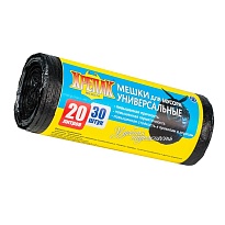 Мешки для мусора 20 л, черные, в рулоне 30 шт., ПНД, 10 мкм, 550х440 мм, Крепак, 4607075710092 в Иркутске